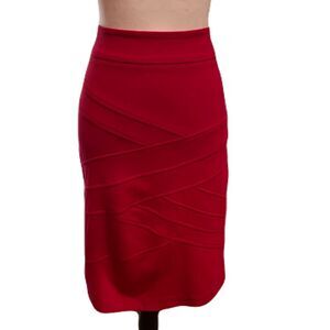 Tribal Red Knee Length Pencil Skirt | Rayon, Nylon, Spandex | sz. 8 | EUC